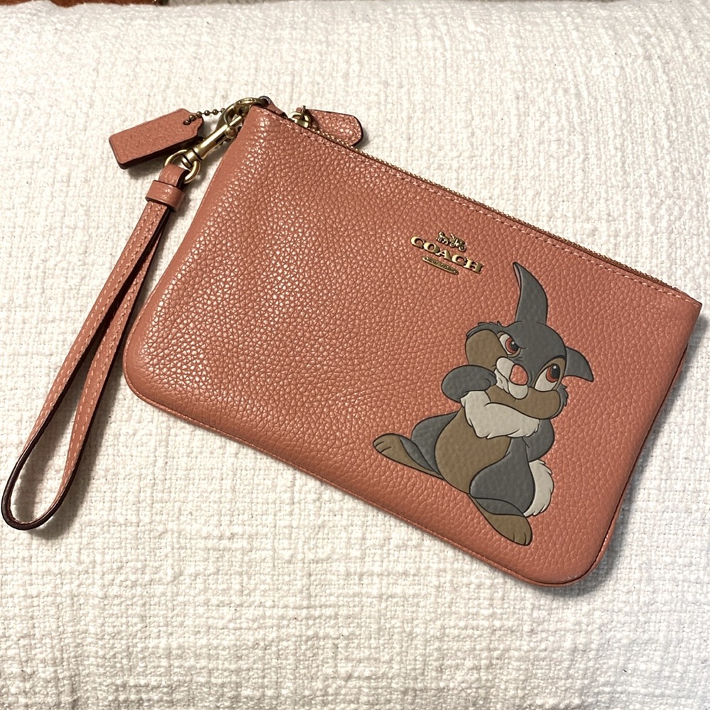 Disney X Coach Coral Corner Zip Wristlet With Thumper Rabbit from Bambi